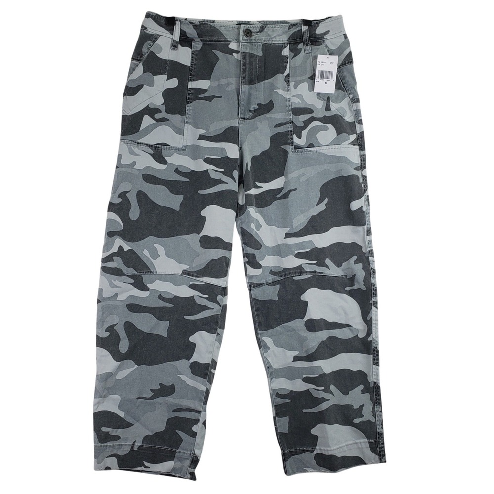 KUT from the Kloth Ashton Pants Womens 10 Grey Camo High Rise Barrel Leg Utility